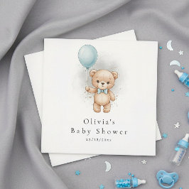 Guardanapo De Papel Baby Shower Paper  for Boy Blue Balloon Teddy Bear