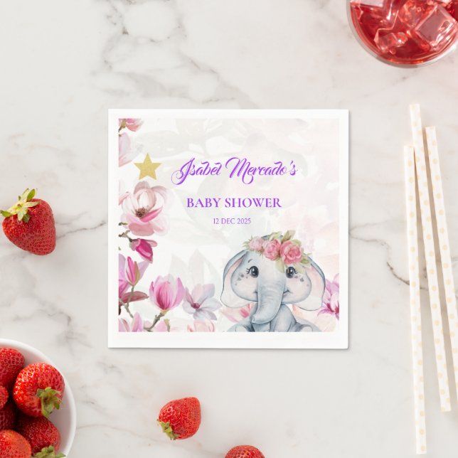 Guardanapo De Papel Baby Shower Towel with Floral Elephant (Insitu)
