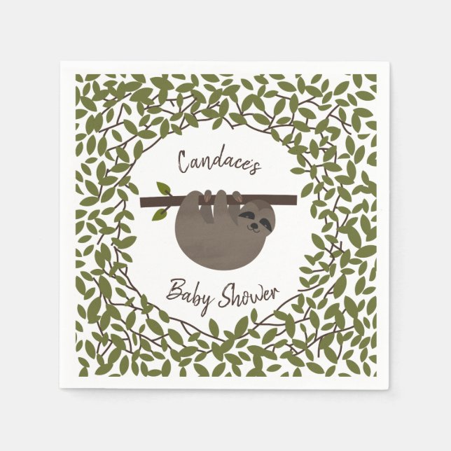 Guardanapo De Papel Baby Sloth Greenery Chá de fraldas (Frente)