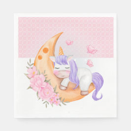 Guardanapo De Papel Baby Unicorn Over The Moon with Flowers