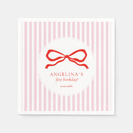Guardanapo De Papel Baby's first birthday with soft pink Party Napkin.