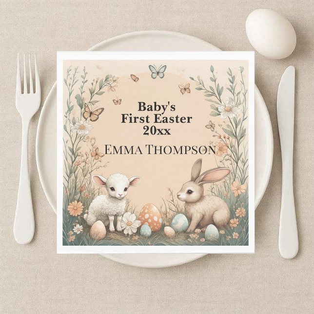 Guardanapo De Papel Baby's First Easter Woodland Animals Bunny Lamb (Baby's First Easter Woodland Animals Bunny Lamb Napkins)