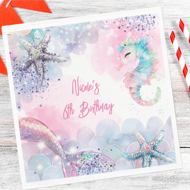 Guardanapo De Papel Baça de aniversário de sereia magia submarina (Criador carregado)