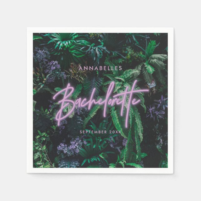 Guardanapo De Papel Bachelorette de neon roxa brilhante moderna (Frente)
