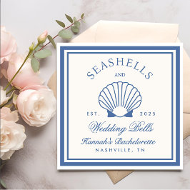Guardanapo De Papel Bachelorette Retro Blue Seashells & Wedls