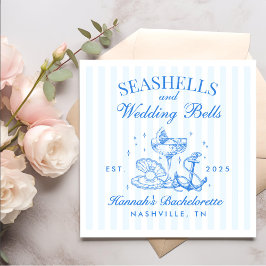 Guardanapo De Papel Bachelorette Retro Blue Seashells & Wedls