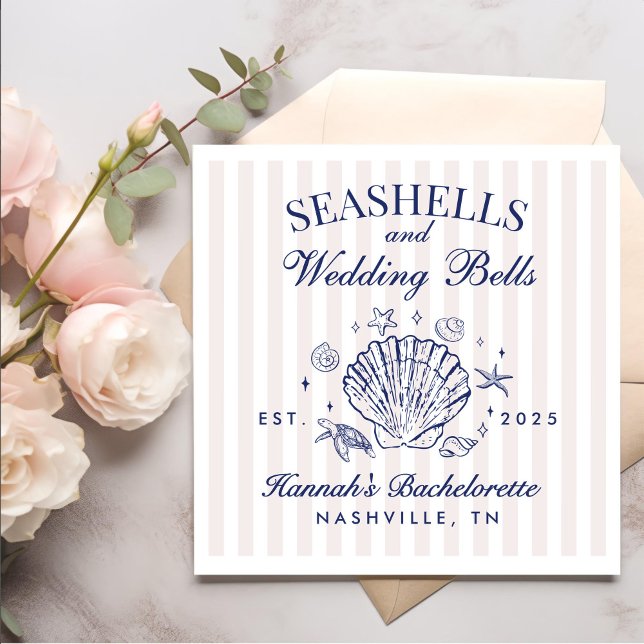 Guardanapo De Papel Bachelorette Retro Pink Seashells & Wedls (Criador carregado)