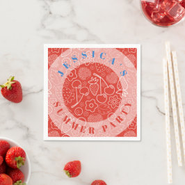 Guardanapo De Papel Baga Morango Cereja Branco Desenhado à mão Moderno