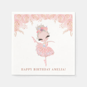 Guardanapo De Papel Bailarina Loira de Vestido Rosa Aniversário Floral