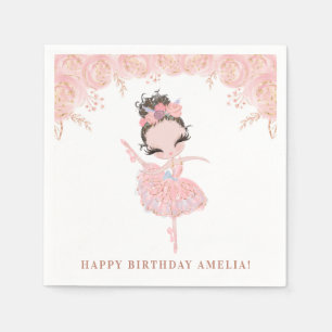 Guardanapo De Papel Bailarina Morena de Vestido Rosa Floral Aniversári