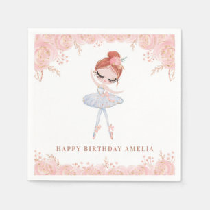 Guardanapo De Papel Bailarina Ruiva de Vestido Branco Aniversário Flor