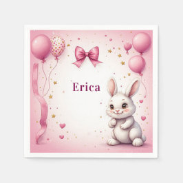 Guardanapo De Papel Balão de Aniversário Coelho Rosa 🐰