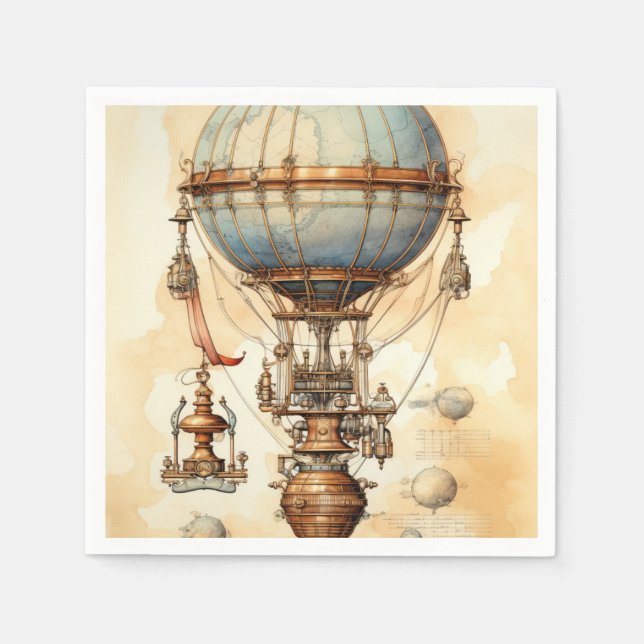 Guardanapo De Papel Balão de Ar Quente Steampunk (3) (Frente)