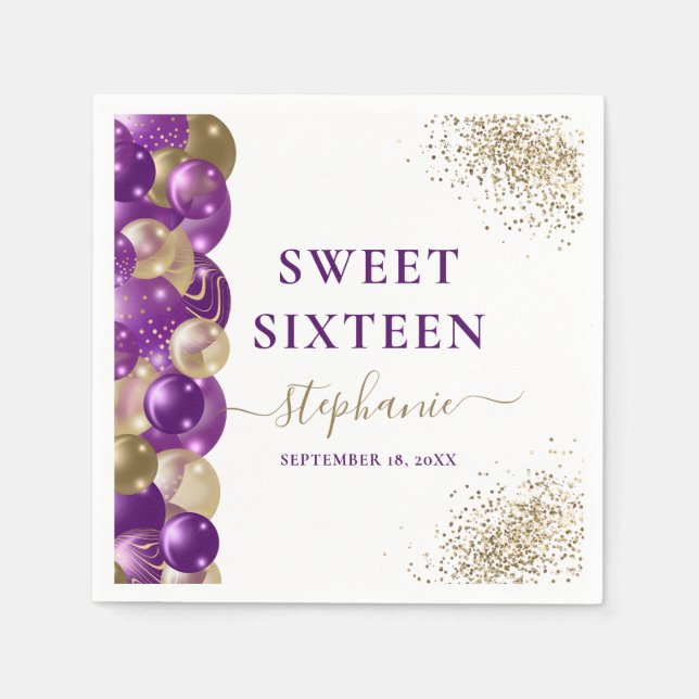 Guardanapo De Papel Balão de Sparkle Dourado Roxo 16 (Frente)