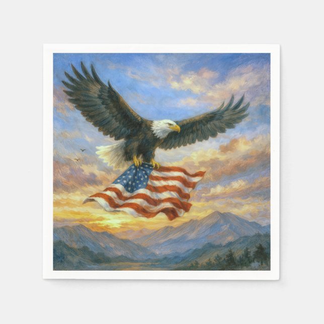 Guardanapo De Papel Bald Eagle Flying With American Flag (Frente)
