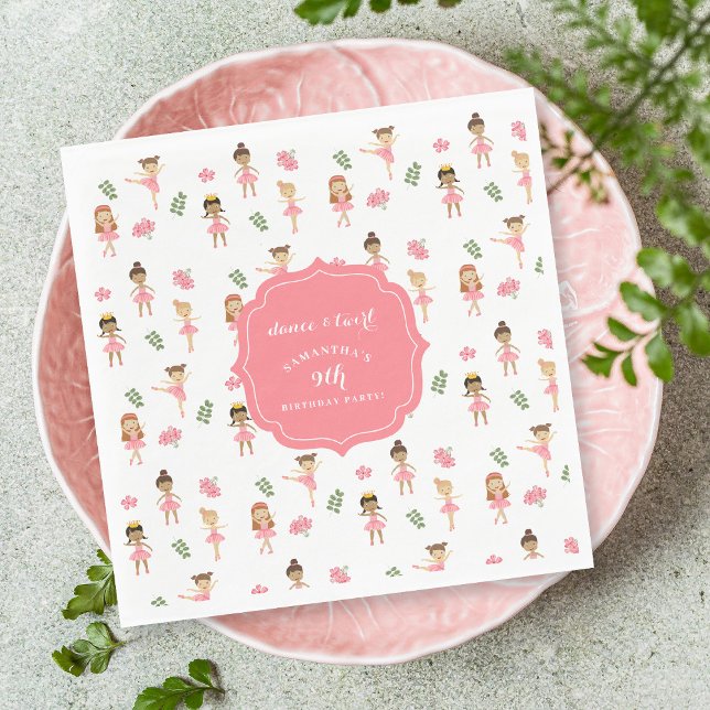 Guardanapo De Papel Balé Dança e Ballerina Rosa Brilhante Aniversário (Ballet Dance & Twirl Pink Ballerina Birthday Napkins)