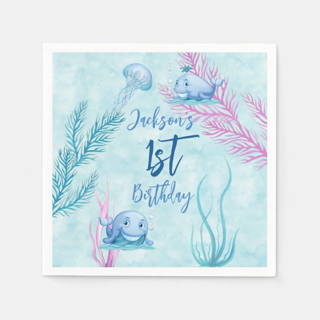 Guardanapo De Papel Baleia de um bom aniversário (Frente)