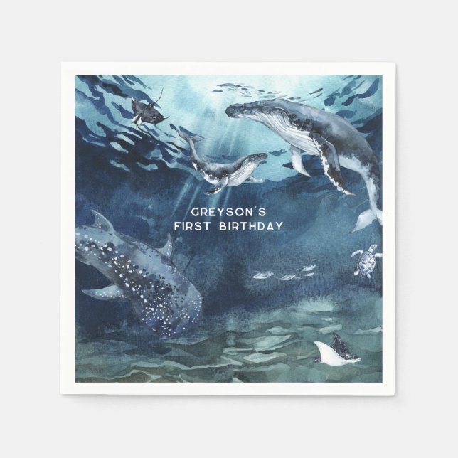 Guardanapo De Papel Baleia-jubarte | Festa de aniversário do oceano Ná (Frente)