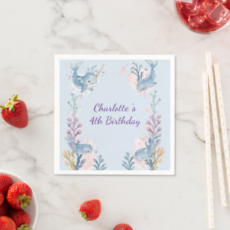 Guardanapo De Papel Baleia Narval Cute Watercolor peixe Mar Sem Costur