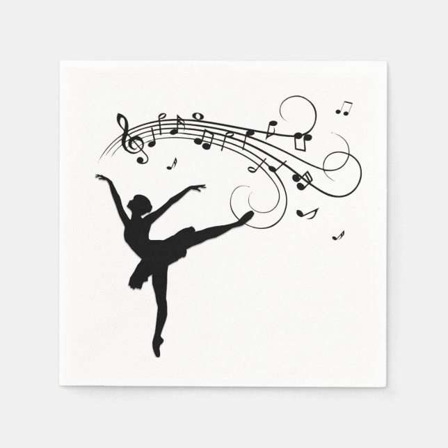 Guardanapo De Papel Ballerina Dançando com Notas de Música (Frente)