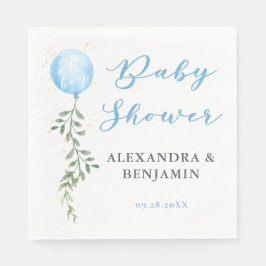 Guardanapo De Papel Balloon Soft Greenery Dusty Blue Boy Baby Shower