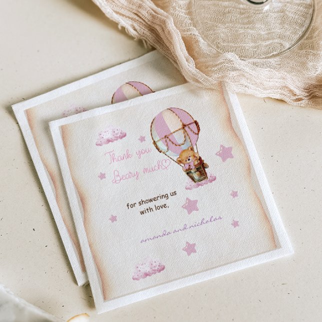 Guardanapo De Papel Baloão de Ar Quente Urso Bebê Bege Rosa Rústico (Criador carregado)