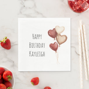 Guardanapo De Papel Balões de Aniversário Coração Creme Vermelho