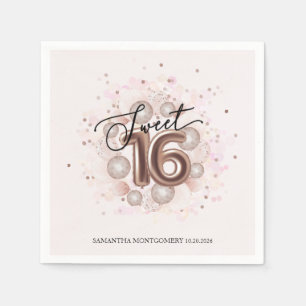 Guardanapo De Papel Balões de Aniversário de 16 anos Doce Rosa Dourado