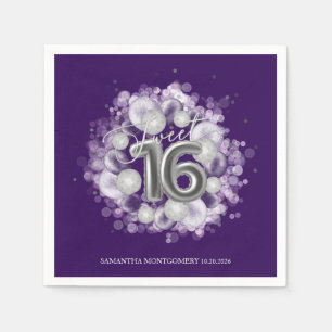 Guardanapo De Papel Balões de Aniversário de 16 Anos Doce Sweet Purple