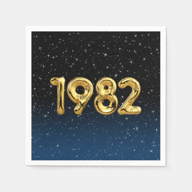 Guardanapo De Papel Balões De Aniversário De 1982 Em Estrelas (Frente)