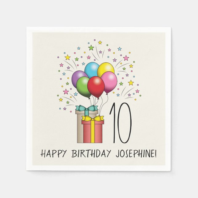 Guardanapo De Papel Balões De Aniversário E Apresenta Idade E Texto (Frente)