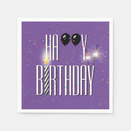 Guardanapo De Papel Balões de Aniversário Pretos e Faíscas em Roxo