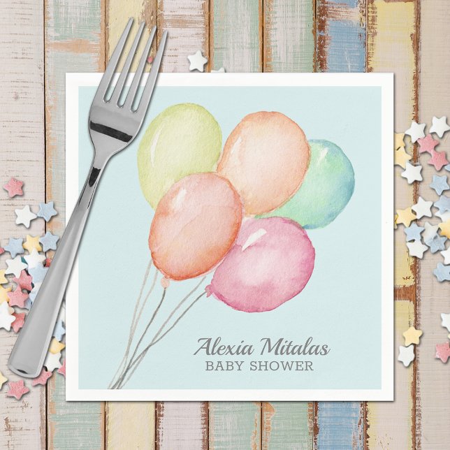 Guardanapo De Papel Balões de Aquarelas no Chá de fraldas Azul (Watercolor Balloons Boy Baby Shower Blue Napkins)