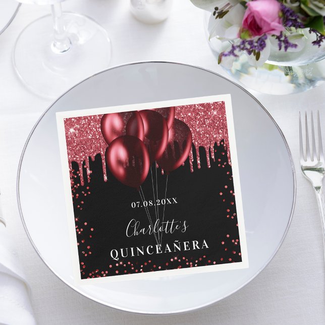 Guardanapo De Papel Balões de brilho vermelho-preto de quinceanera (Criador carregado)