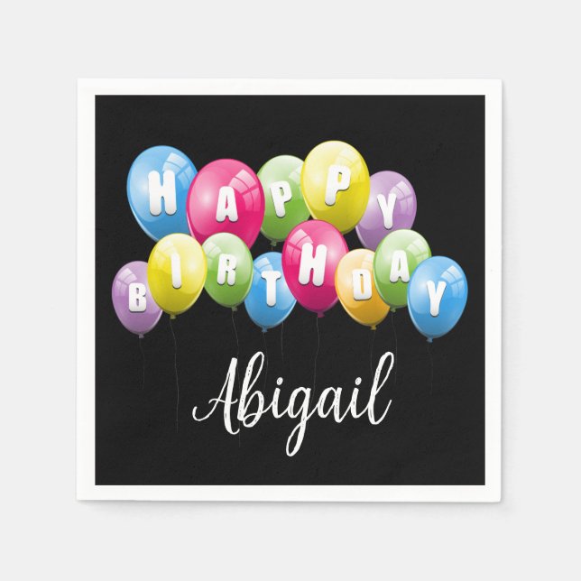 Guardanapo De Papel Balões de festa de aniversário com Nome (Frente)