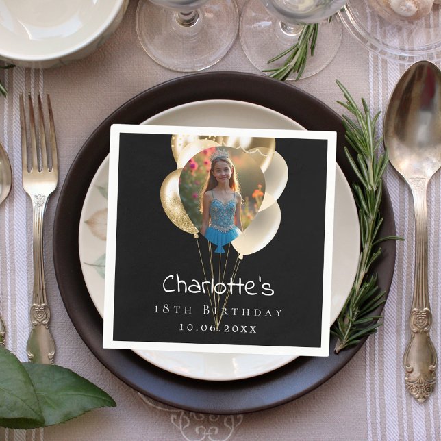 Guardanapo De Papel Balões de fotos de ouro preto de aniversário (Criador carregado)