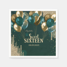 Balões de Glitter Drips Dourado Verde Sweet 16