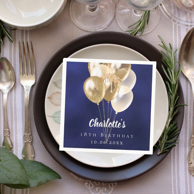 Guardanapo De Papel Balões de ouro azul-marinho de aniversário (Criador carregado)