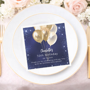 Guardanapo De Papel Balões de ouro azul-marinho de aniversário obrigad