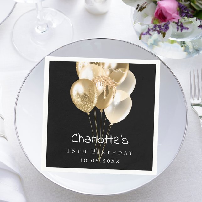 Guardanapo De Papel Balões de ouro preto de aniversário (Criador carregado)