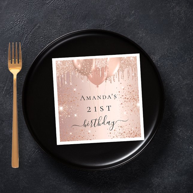 Guardanapo De Papel Balões de ouro-rosa de-aniversário (Criador carregado)