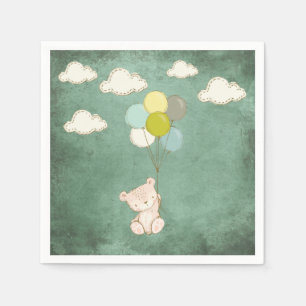 Guardanapo De Papel Balões de Urso Branco Nuvens Custa Russo Verde