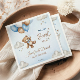 Guardanapo De Papel Balões de Urso de Pelúcia Azul Bege para Chá de Be