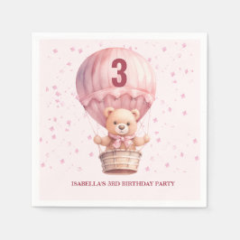 Guardanapo De Papel Balões de Urso de Pelúcia Rosa Pastel no Aniversár