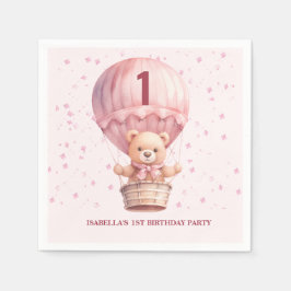 Guardanapo De Papel Balões de Urso Teddy Pastel Pink Bebê é Aniversári