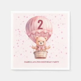 Guardanapo De Papel Balões de Urso Teddy Pastel Pink Bebê é Aniversári