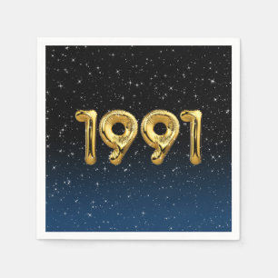 Guardanapo De Papel Balões Do Ano De Nascimento De 1991 Dourados Em E
