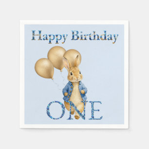 Guardanapo De Papel Balões Dourados de Coelho Primeiro Aniversário
