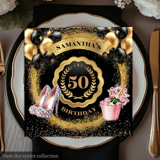 Guardanapo De Papel Balões Dourados na moda com Nápoles Rosa Dourados (Stylish Gold Balloons Napkins with Rose Gold Heels

)