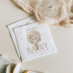 Guardanapo De Papel Balões e Estrelas de Chás de Bebê Urso Boho Branco
